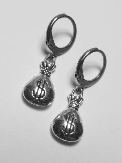 Pendientes Bolsas dinero plateadas